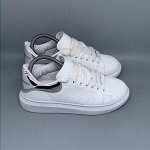 Alexander McQueen White Leather Sneakers with Silver Heel Tab